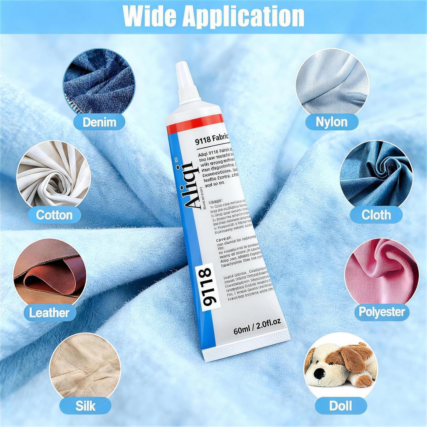 Fabric Glue Permanent, 60ml Clear Washable Liquid Stitch for Clothing, Patches, Denim, Leather, Rhinestones – No Sew Adhesive with Precision Tip, Fast Drying, Flexible for DIY Craft & Fabric Repair