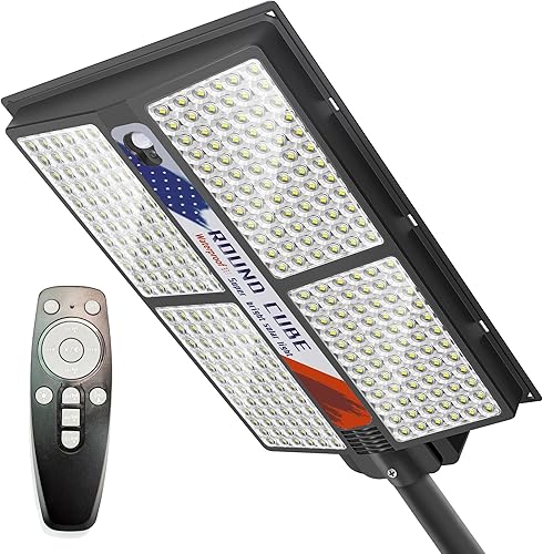 Solar Street Lights Outdoor Waterproof Super Bright Dusk to Dawn with Motion Sensor and Remote Control Solar Powered LED Wide Angle Flood Lamp for