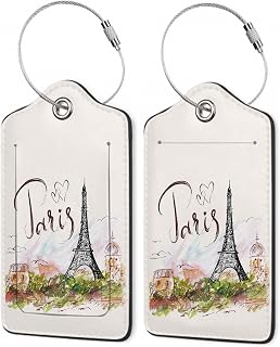 2Pcs Luggage Tag for Suitcase Paris Tower Cute Suitcase Tag with Privacy Flap & Name ID Label & Metal Loop,Travel Bag Luggage Tags for Women
