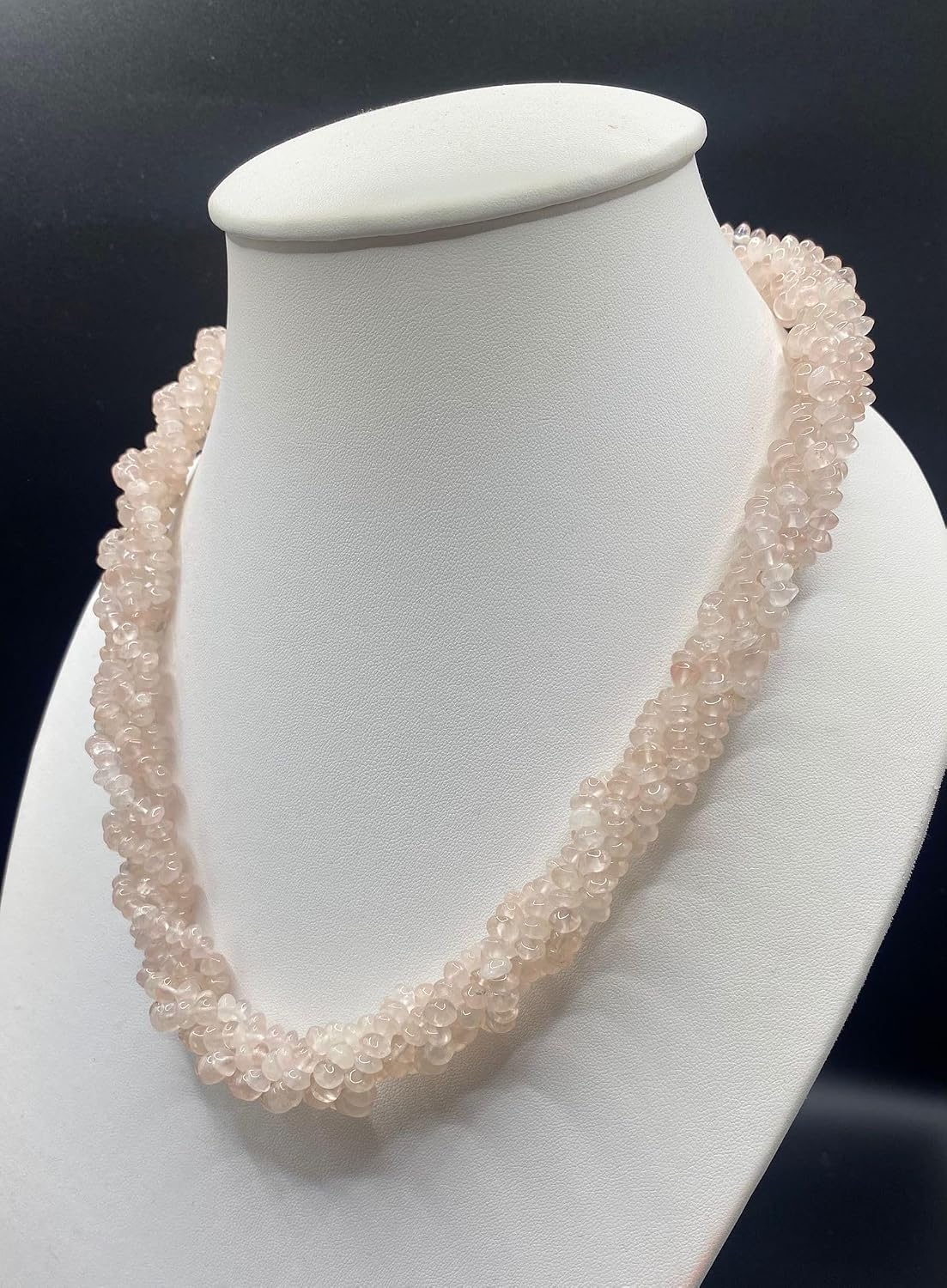 Natural Rose Quartz Multi-Strand Necklace – 27 Inch Handmade Pink Gemstone Chip Beaded Necklace, 130g Statement Jewelry for Women, Healing Crystal Necklace, Boho Layered Jewelry Gift