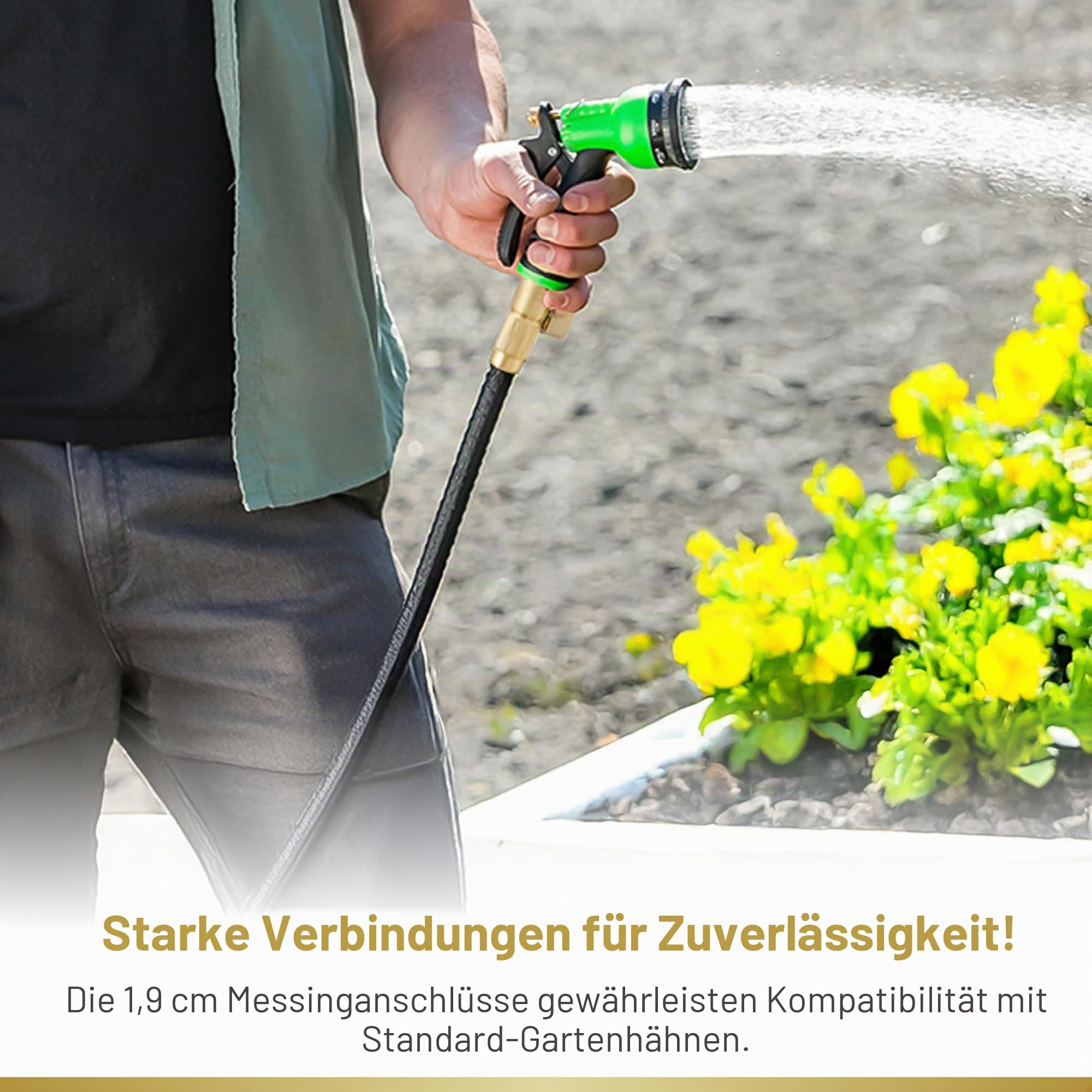 Flexi-Hose mit 8-Funktions-Düse, erweiterbarer Gartenschlauch, leichter und knickfreier flexibler Gartenschlauch, 3/4-Zoll-Armaturen aus massivem Messing und doppelter Latexkern, 50 Fuß, Schwarz
