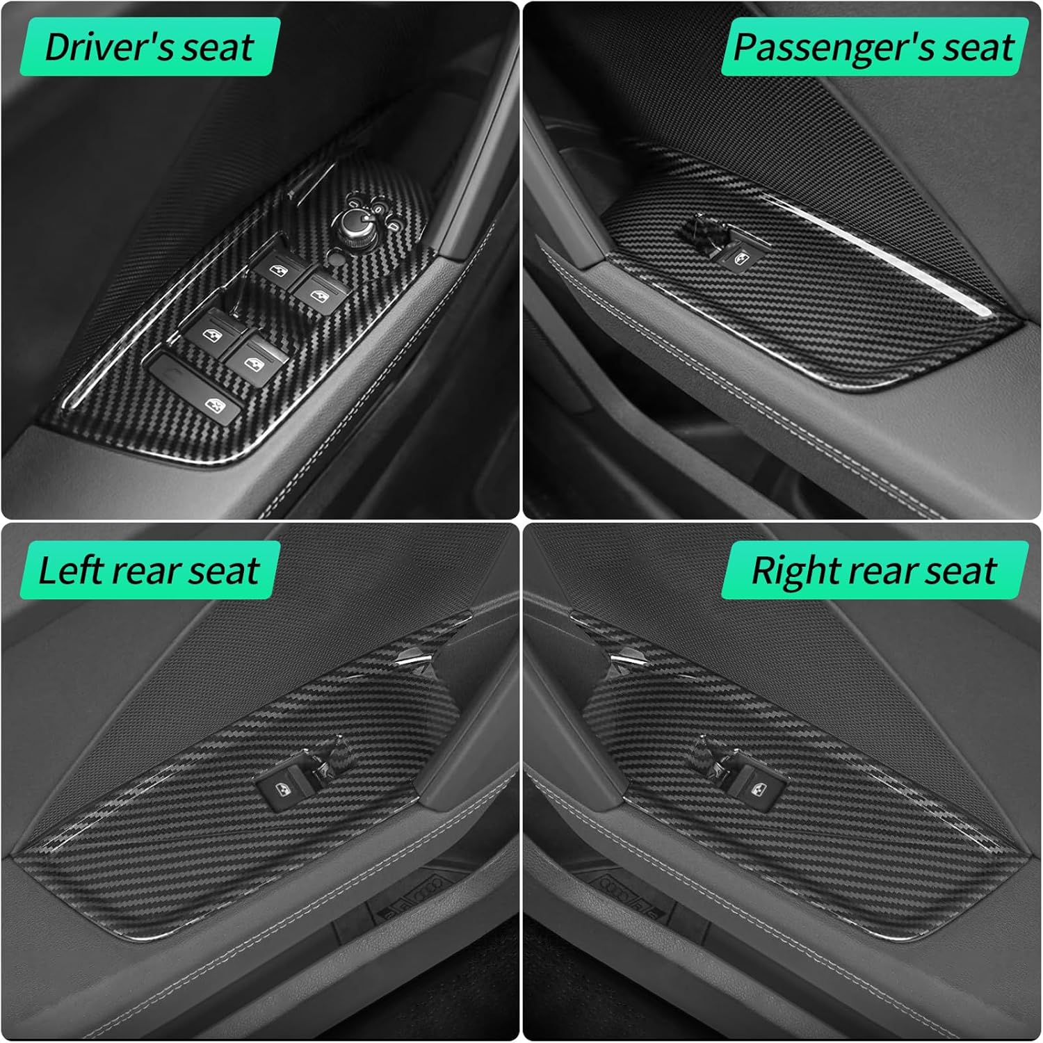 Window Lift Button Panel Decorative Cover Trims Compatible with Audi A3 8Y 2021-2023, ABS Carbon Fiber Car LHD Window Rises Cover, Window Lift Switch Button Cover Trim