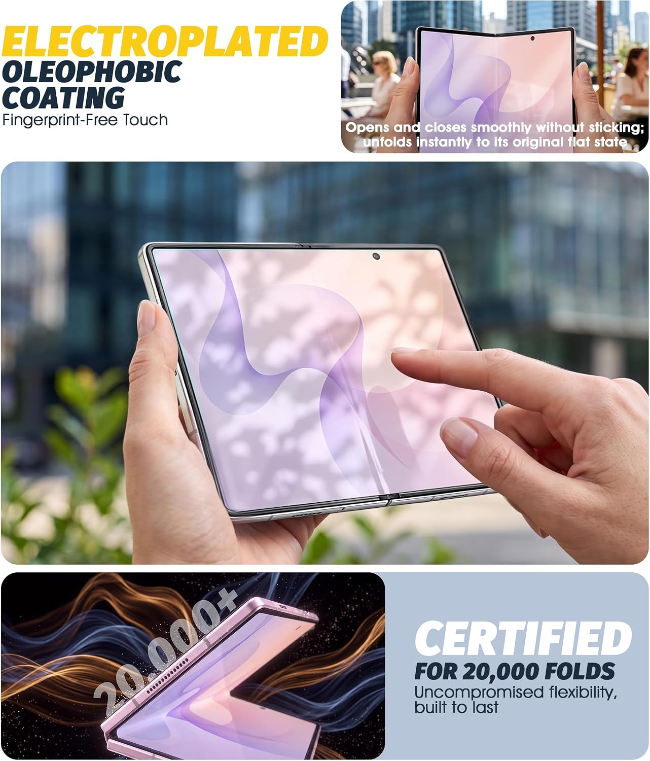Orzero (3 Pack) Inner Screen Protector Compatible for Samsung Galaxy Z Fold 8, Protector De Pantalla Soft EPU (Not Glass), Premium Quality Full Coverage High Definition Anti-Scratch Bubble-Free Case Friendly image 2