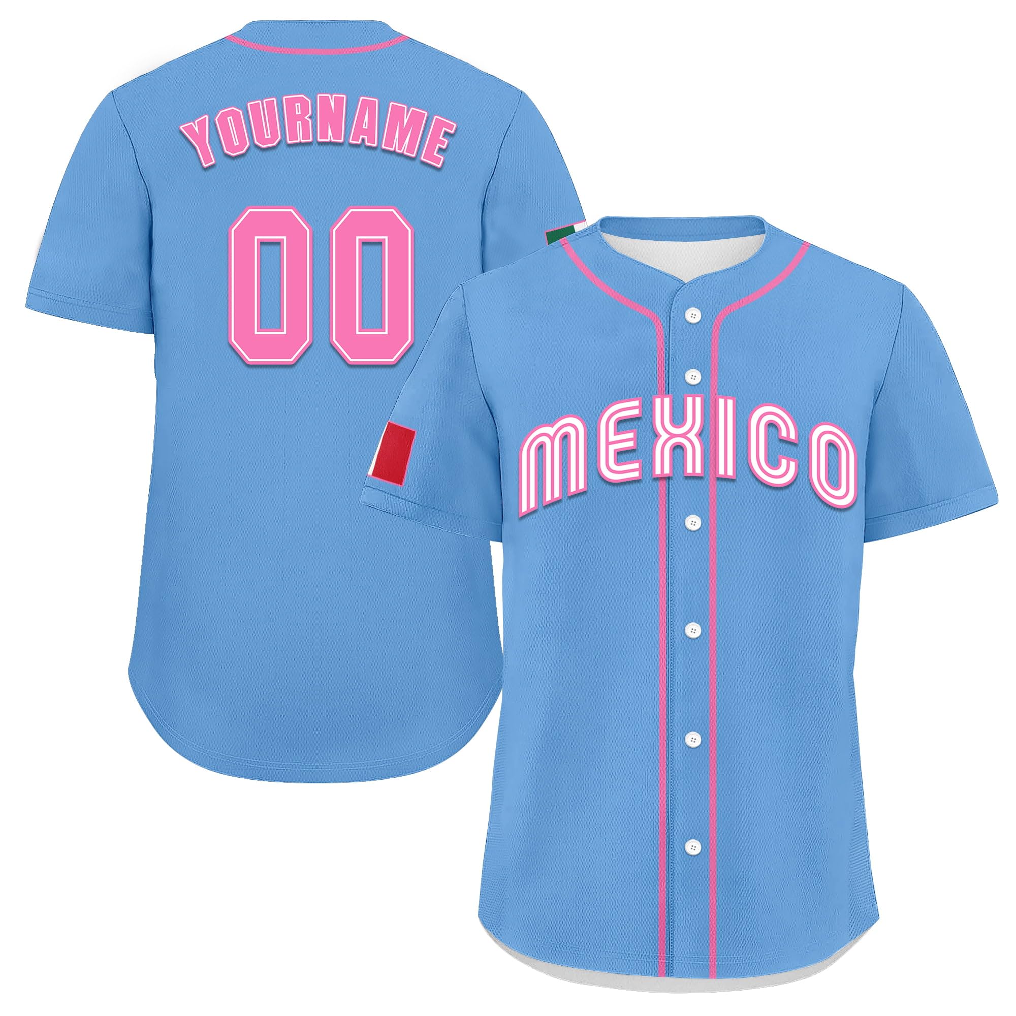 Custom Mexico Baseball Jersey with Flag, Personalized Name Number Mexican Short Sleeves Baseball Fan Uniform Shirts for Teams