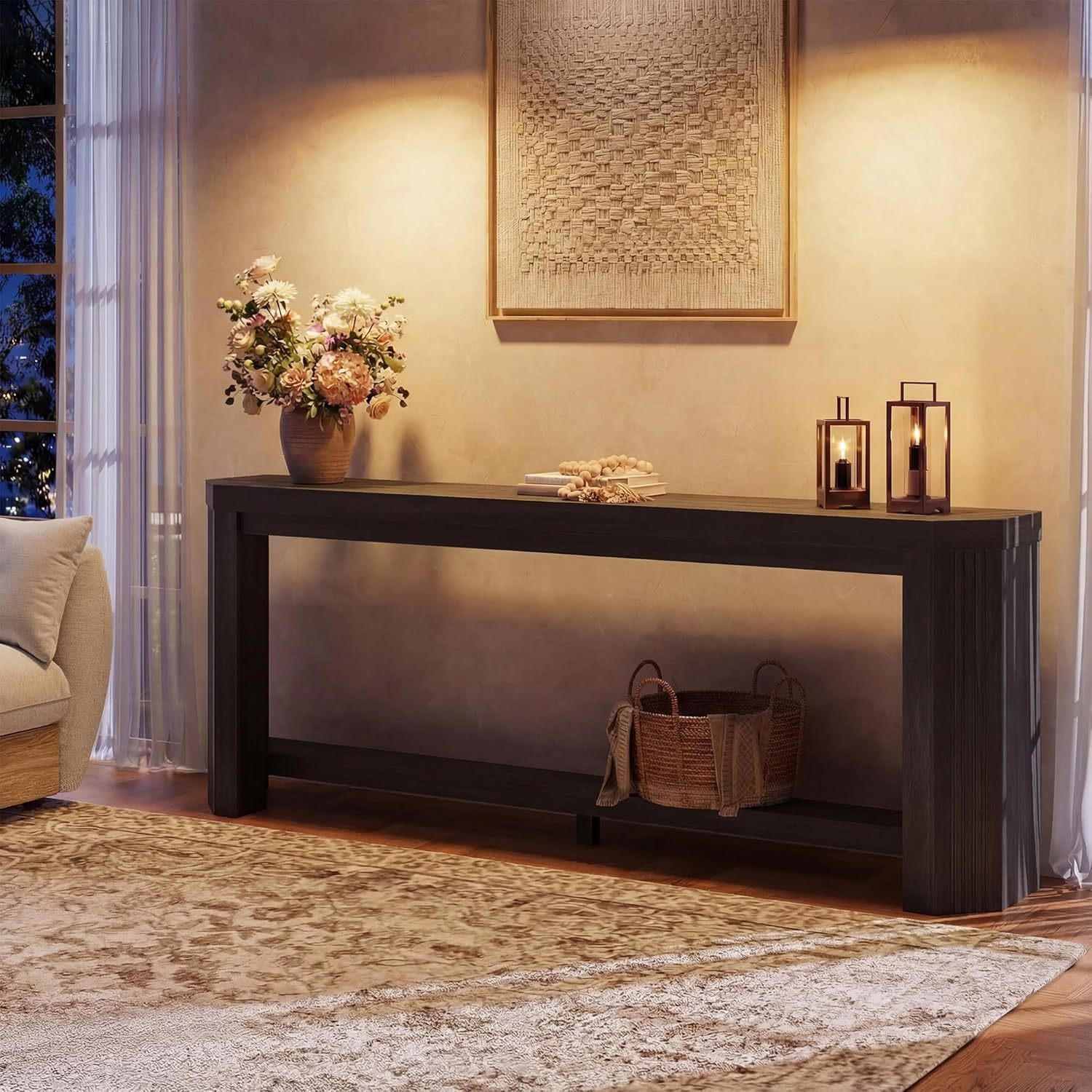 70" Console Table for Entryway, Narrow Long Sofa Table Behind Couch, Wood Couch Table with Open Storage, Easy Assembly Entryway Table for Living Room, Hallway, Foyer, Couch, Black