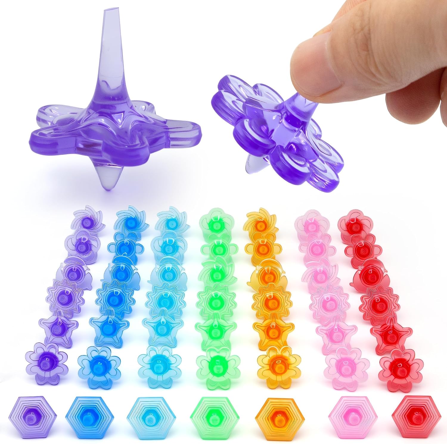 200 Pcs Acrylic Spinning Tops Bulk Colorful Crystal Fidget Tops Assorted Gem Spinners Gyros for Kids Gifts Party Favors