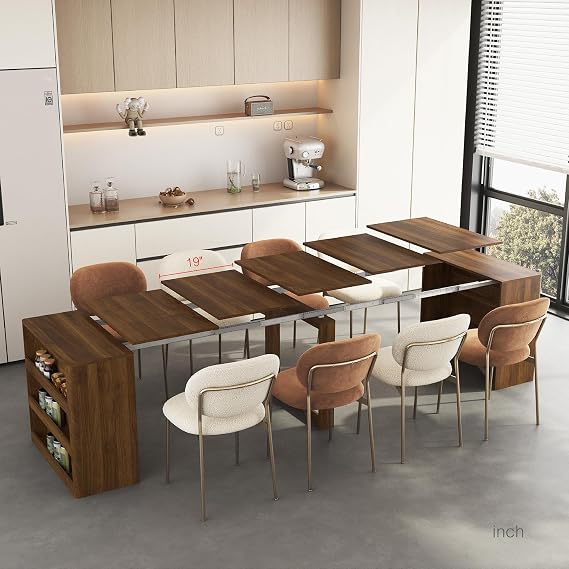Transformer Dining Table for 2-12 People with Storage, Walnut