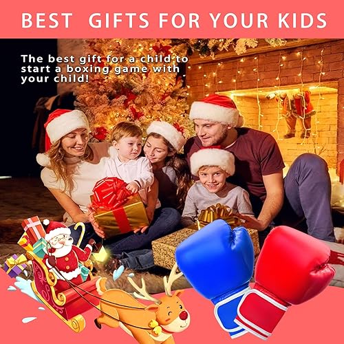 Miniatura 7 de Guantes de boxeo para niños y niñas, jóvenes de 4 a 10 años, guantes de entrenamiento para saco de boxeo, kickboxing, Muay Thai, color rojo