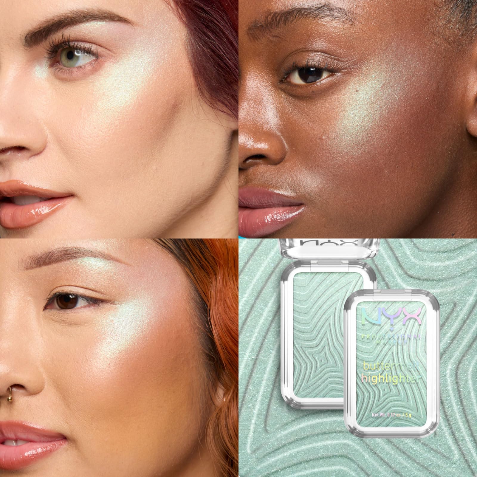 NYX Professional Makeup Illuminante Buttermelt Highlighter in Polvere Sfumabile Stratificabile con Burro di Mango Mandorle e Karité Colore 30 Butta Bling + 40 No 1 Butta + 20 Butta Mint - Set da 3