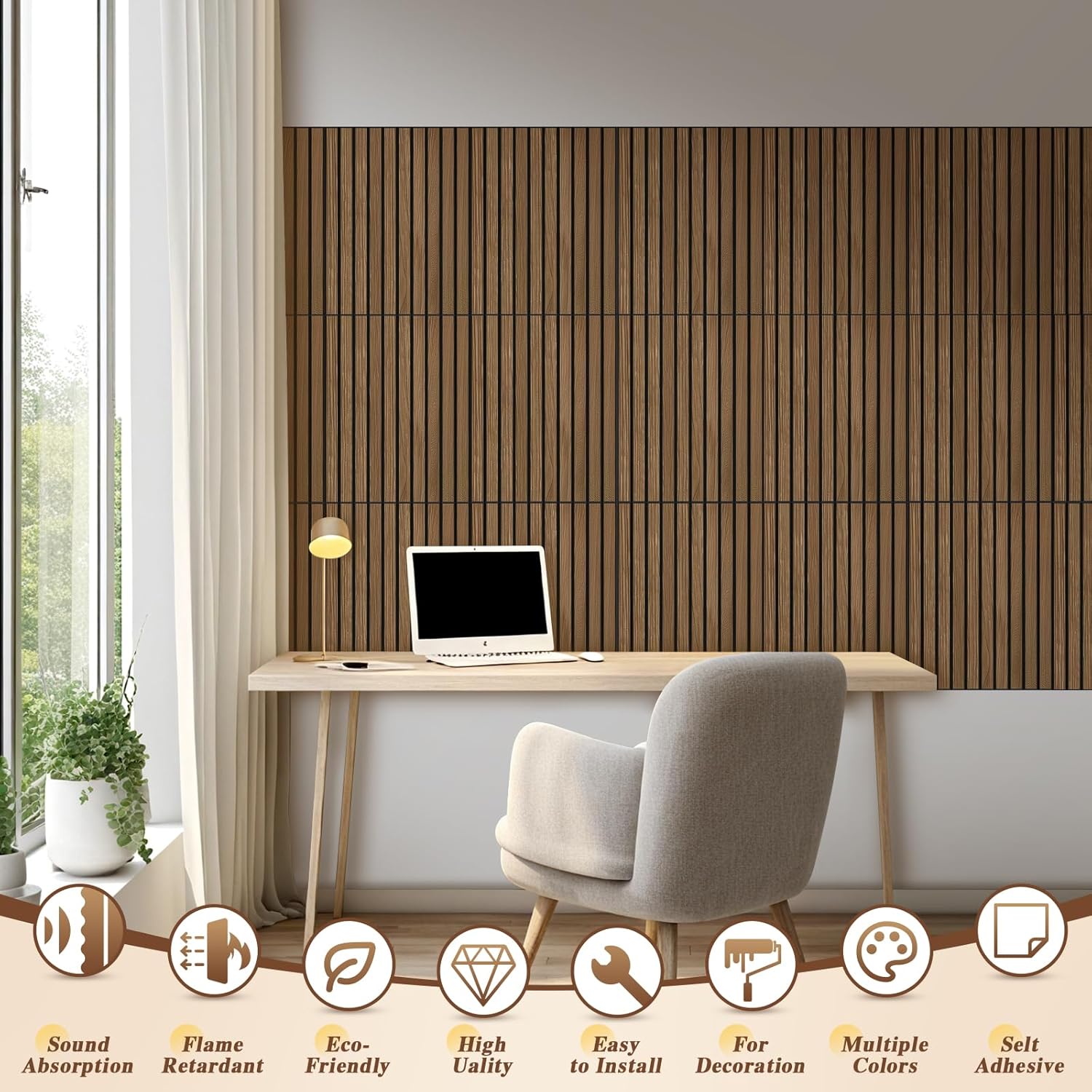 Acoustic Wall Panels 12 Pack ,Covers 16 Sq Ft - 16"x12"x0.4" Self-Adhesive Walnut Soundproof Panels for Home Office & Recording Studio