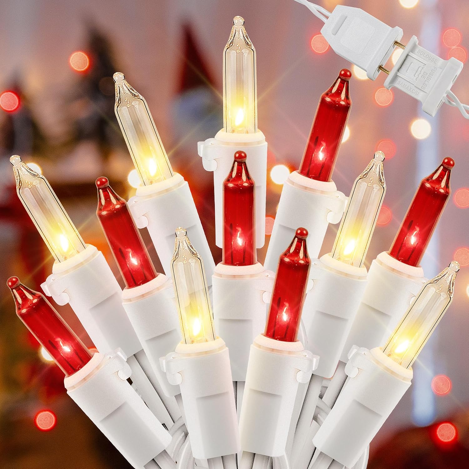 Hopolon 13FT 50 Red Clear Christmas Incandescent Mini String Lights 2 Pack