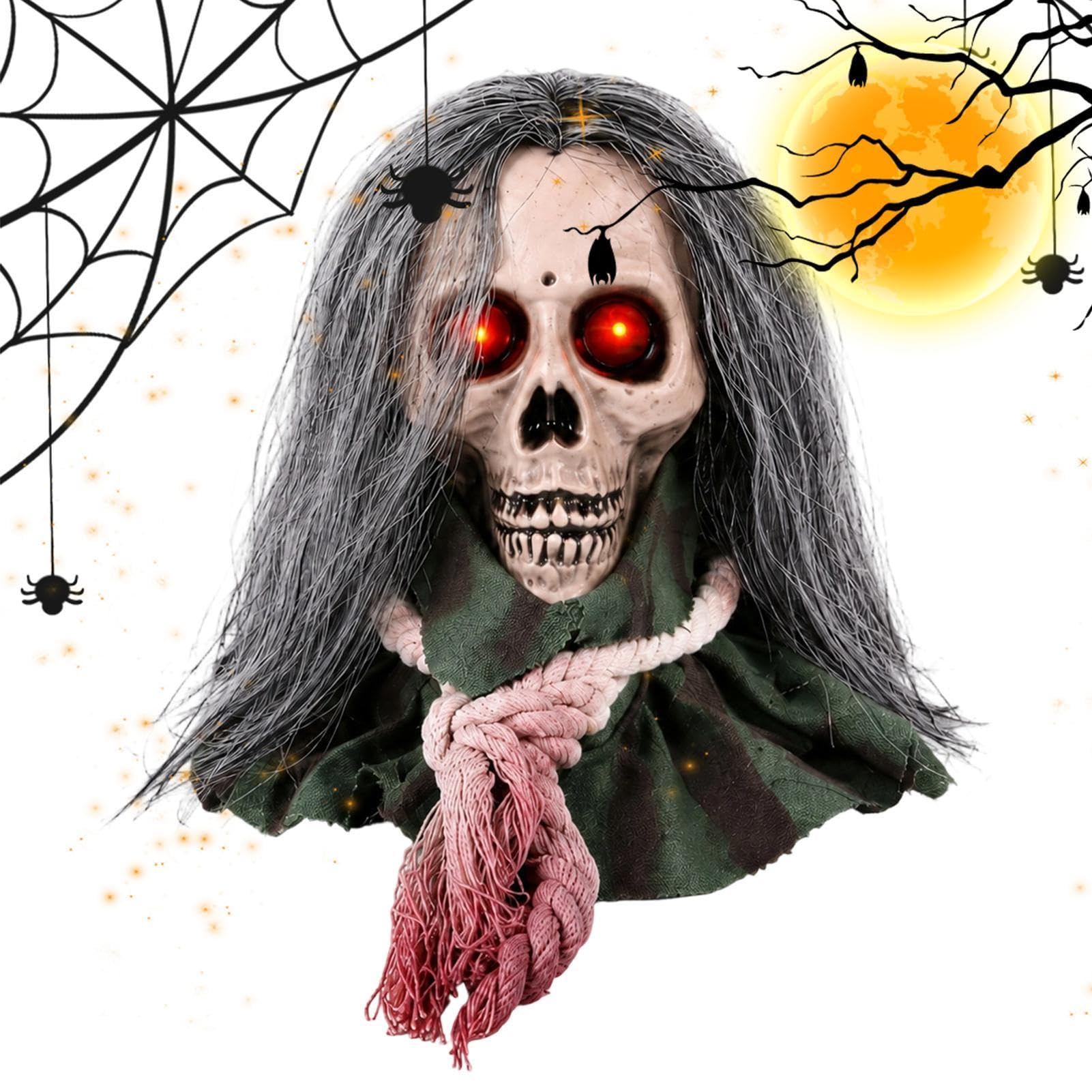 Decorazioni per Halloween con teschio animato attivato dal suono, con