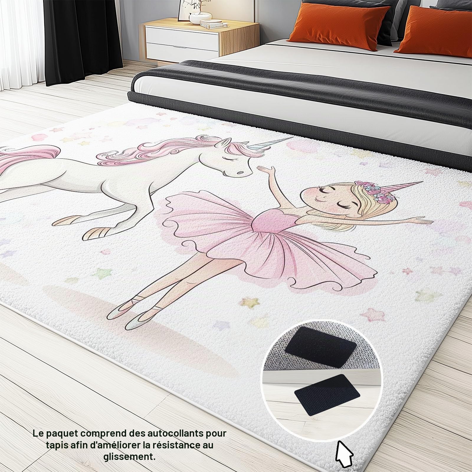 Générique Tapis pour Chambre 140x200 cm, Tapis Antidérapant Fille Dessin Animé Licorne Rose, Poils Courts Doux Lavable en Machine Blanc Tapis Décoration pour Salon, Cuisine, Entrée, Salle à Manger