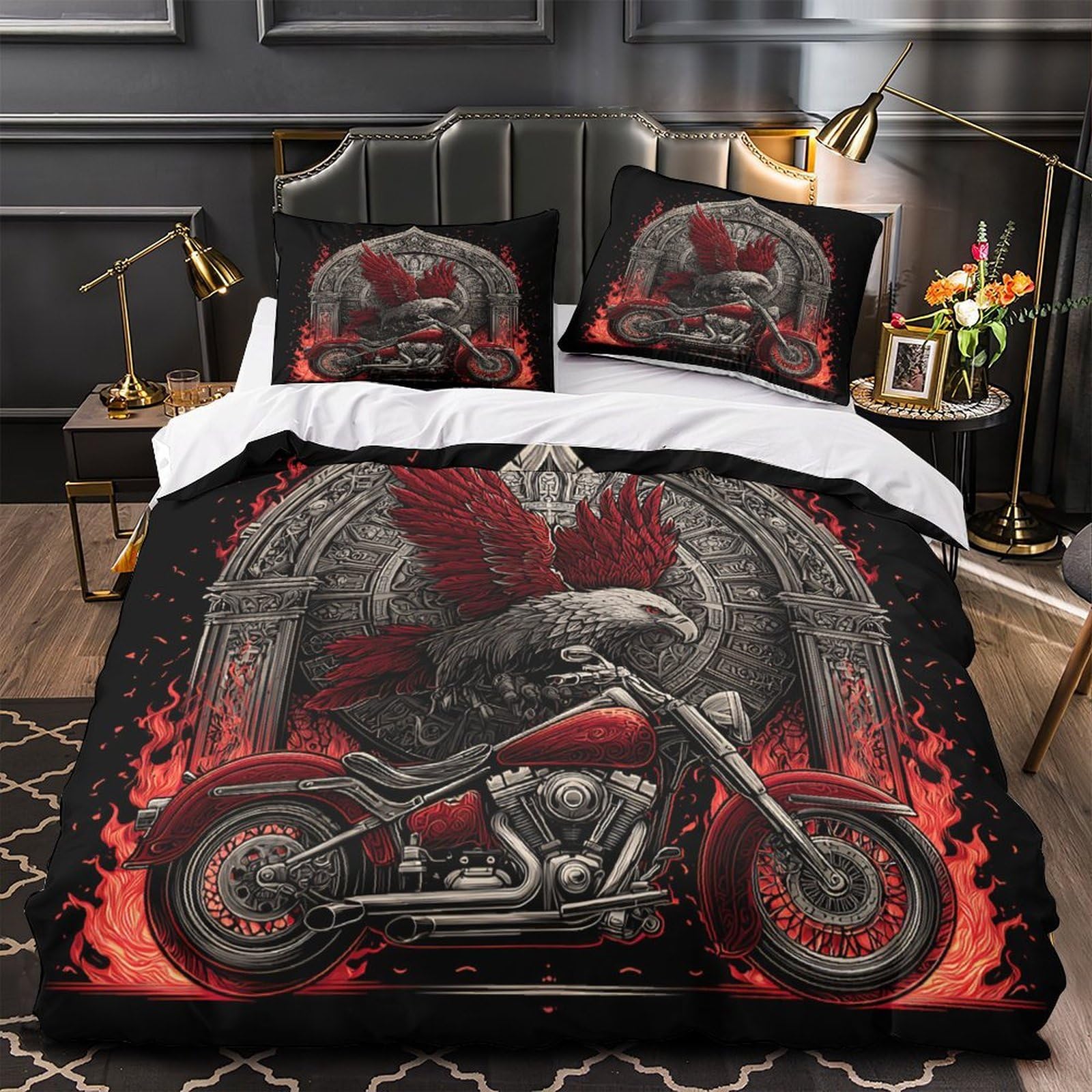 Housse de couette 135x200cm moto aile d'aigle 3D en microfibre résistante et hypoallergique