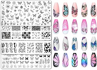 JarThenaAMCS 4Pcs Butterfly Nail Plates Stamping Set Stamp Flower Leaves...