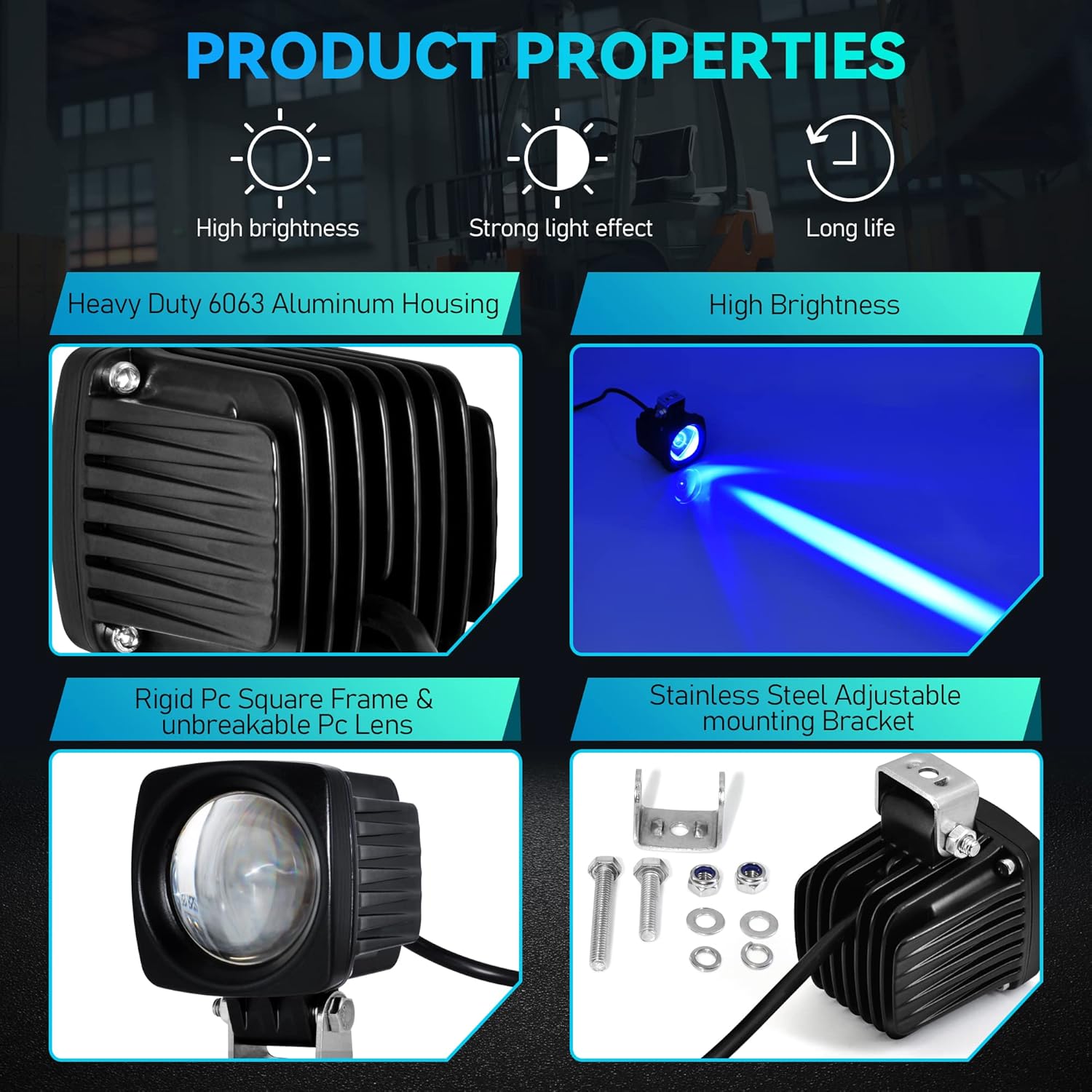 eTzone New Dynamic Forklift Lights Blue Forklift Spotlight Warehouse Pedestrian Warning Lights 10W DC 12-100V
