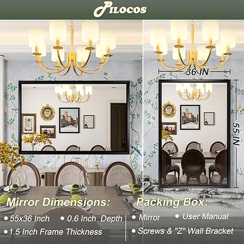 Miniatura 4 de Espejo de baño con marco de metal negro de 55 x 36 pulgadas para pared, espejo de tocador de baño negro mate, espejo rectangular grande,