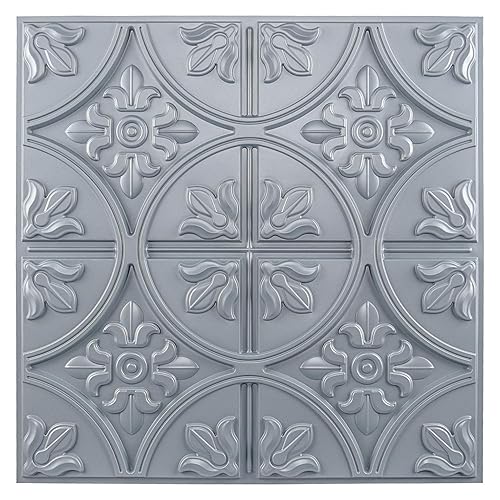 Art3d Drop Ceiling Tiles 2x2, Glue-up Ceiling Panel, Fancy Classic Style in Gray - 12 - Gray - Tiles
