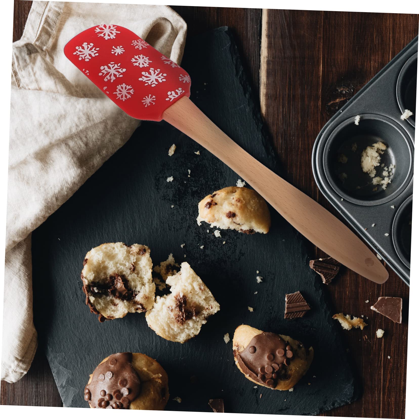 COLLBATH Raschietti per Crema in Silicone Alimentare Natalizi 4 Pezzi, Spatole Flessibili da Forno Manico, Design Creativo Fori per Cucina e Pasticceria