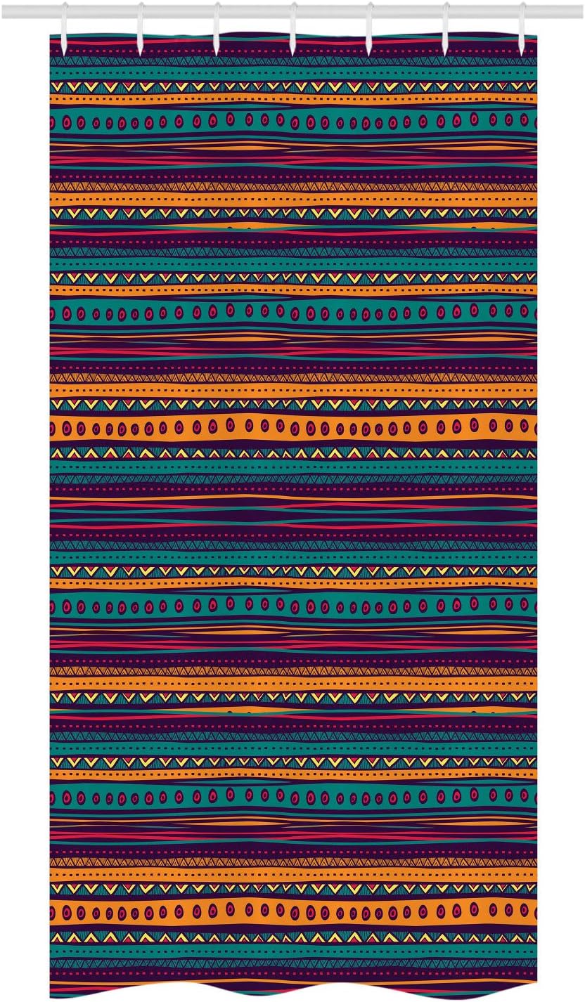 Ambesonne Tribal Stall Shower Curtain, Striped Retro Pattern Rich Mexican Color Folkloric Print, Fabric Bathroom Decor Set with Hooks, 36" W x 72" L, Teal Plum and Orange
