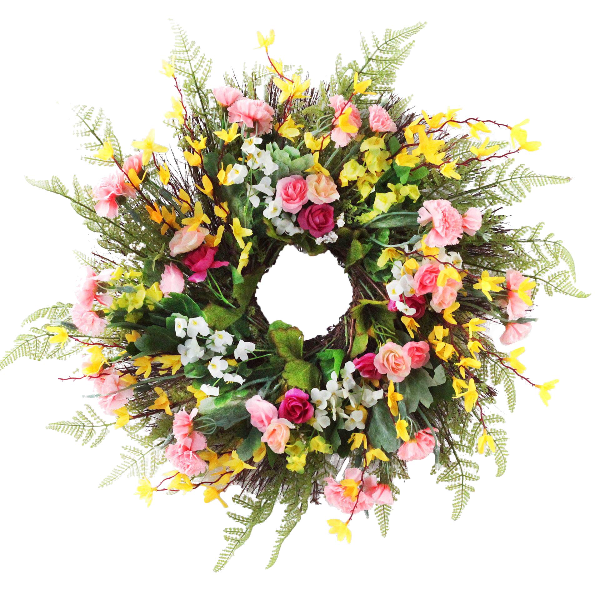 LIU- Frühling Sommer Vordere Tür Kranz Künstliche Gelbe Winter Jasmin Rosa Nelken Kranz Home Bauernhaus Ornamente