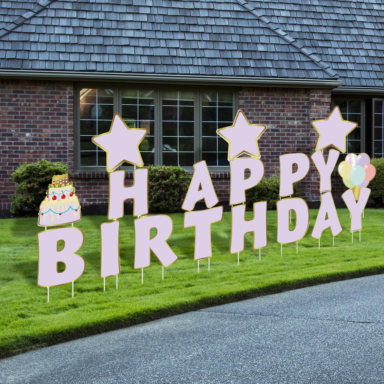 Jetec 18 Pieces Happy Birthday Yard Signs with Stakes, 16 Inches Birthday Outdoor Lawn Signs, Cake Balloon Patio Decorations, Garden Lawn Decorations for Party Outdoor Decor(Light Purple)-image-45
