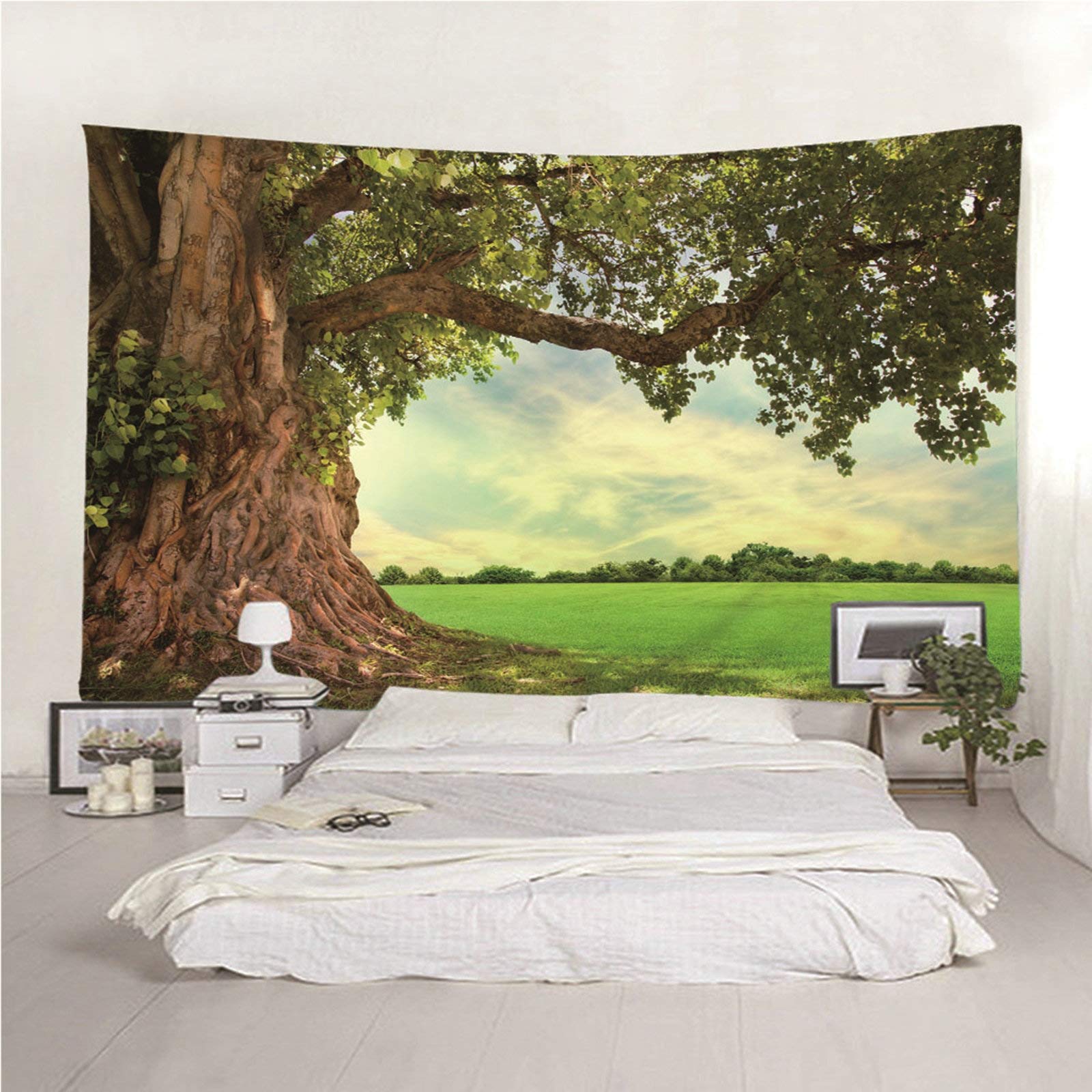 Tapiz casero para colgar en la pared, tela de poliéster para colgar en la pared, tapiz de playa, 240 x 220 cm, tapiz verde para decoración de pared para dormitorio