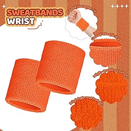 Bememo 12 Pack Wrist Sweat Bands for Women and Men, Sports Wristbands, Tennis Sweatbands, Moisture Wicking Neon Colored Wristband for Working Out, Football, Basketball(2.36 Inch,Orange)