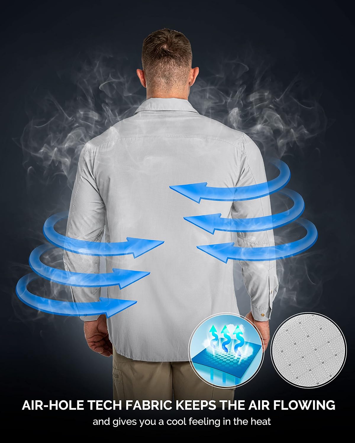 33,000ft Men's Long Sleeve Sun Protection Shirt UPF 50+ UV Quick Dry Cooling Fishing Shirts for Travel Safari Camping Hiking