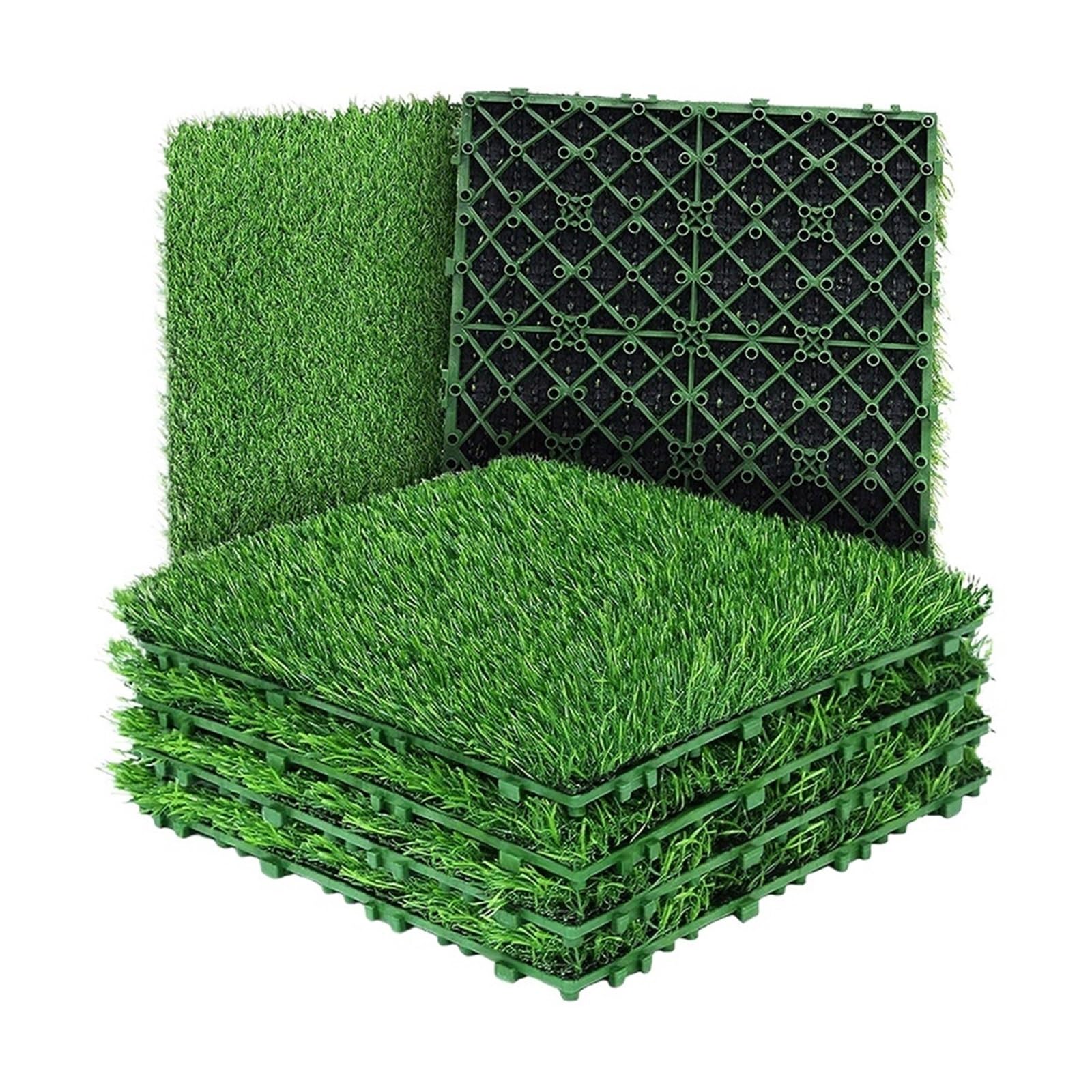 GMGQJST Artificial Grass 10PCS Artificial Grass Turf Tile Flooring Decor 12" X 12"Thick Synthetic Square Fake Grass Interlocking Turf Self Draining