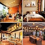 Upgraded LED Outdoor String Lights 100Ft Shatterproof Waterproof ST38 Vintage Edison Bulbs Patio Lights Energy Saving Hanging Outdoor for Christmas Porch Deck Garden Backyard Wedding Party