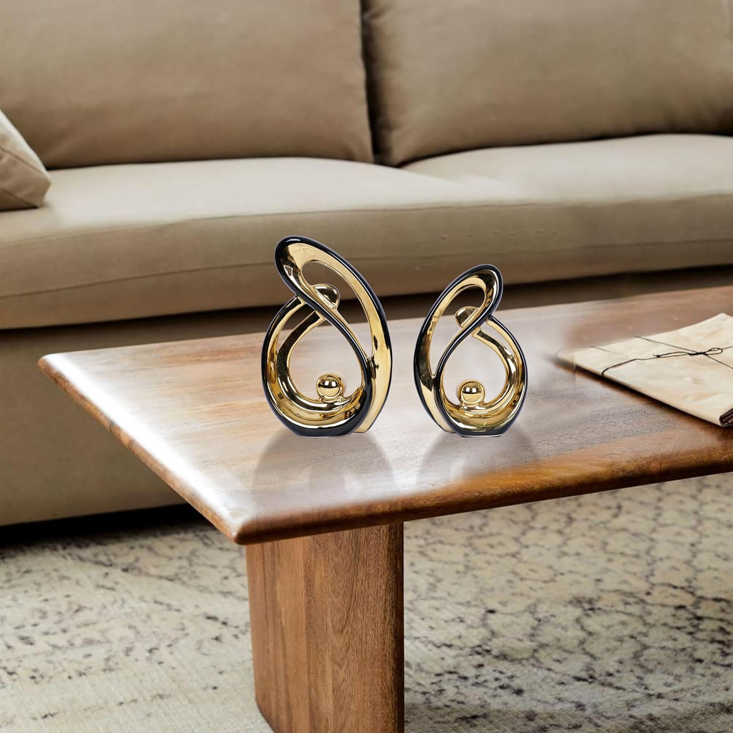 2 Pcs Black and Gold Decor Table Sculpture Decorations Ceramic Statue Mid Century Modern Decor Figurine Centerpieces for Dining Room Living Room Fireplace Shelf Office Coffee Table Decor - Image 5