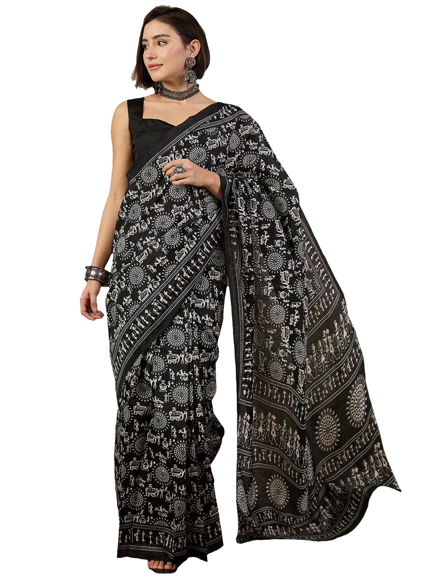 akhilam Women's Multicolor Bhagalpuri Silk Bagh Printed Ready To Wear one Minute Saree With Unstitched Blouse Piece (RTW31WOM31909_HS_Parent)-picture-32