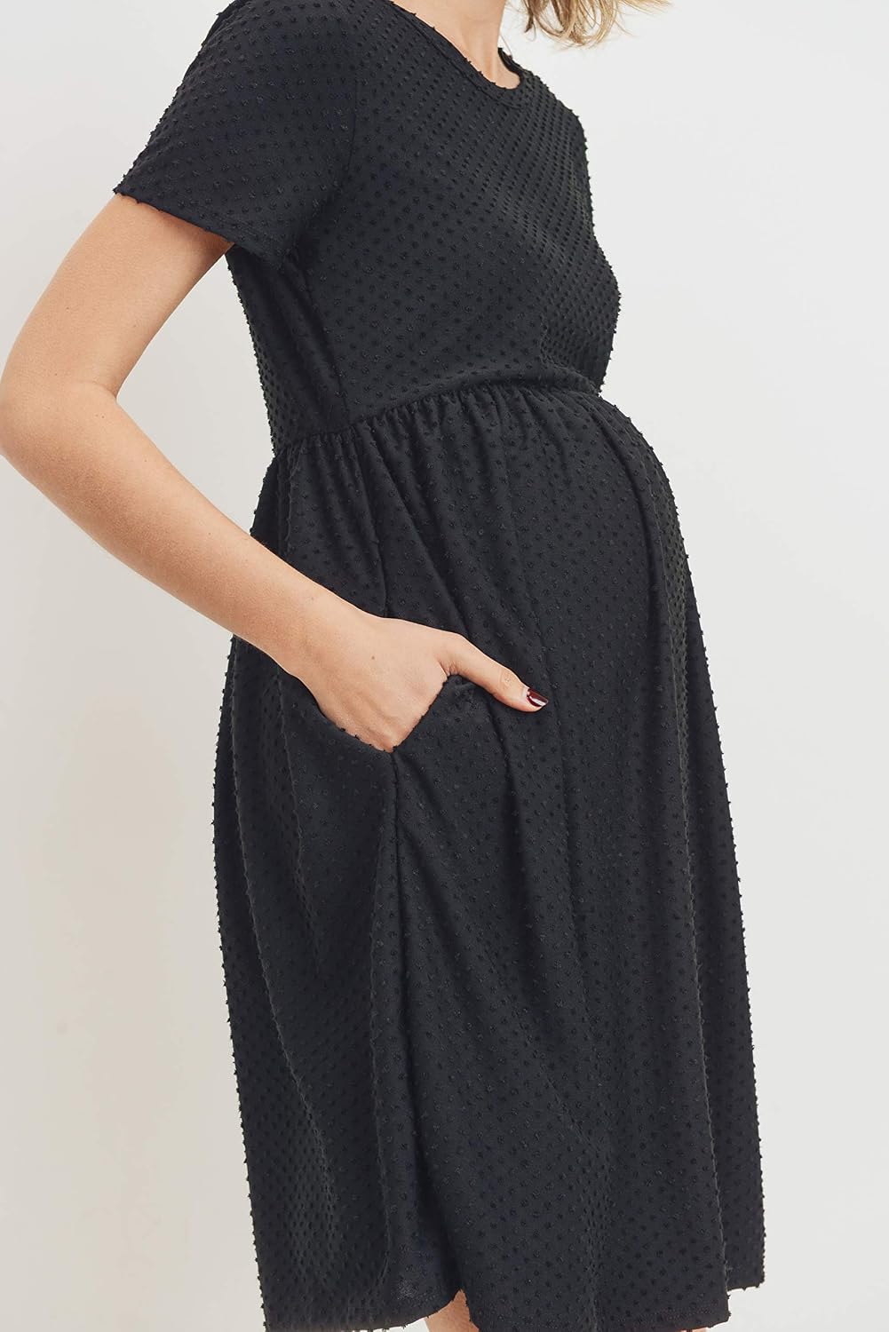 HELLO MIZ Women's Maternity Empire Waist Casual Dress, Black Dot, Large