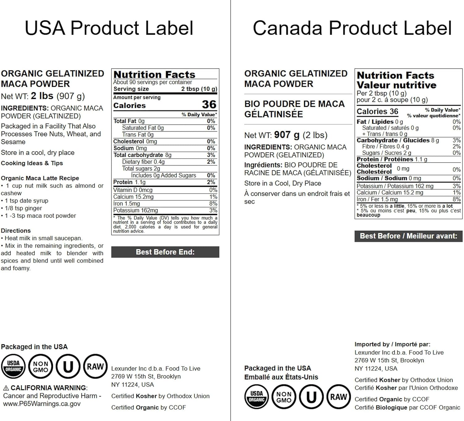 Food to Live Organic Maca Powder, 2 Pounds Gelatinized, Non-GMO, Kosher, Vegan, Bulk