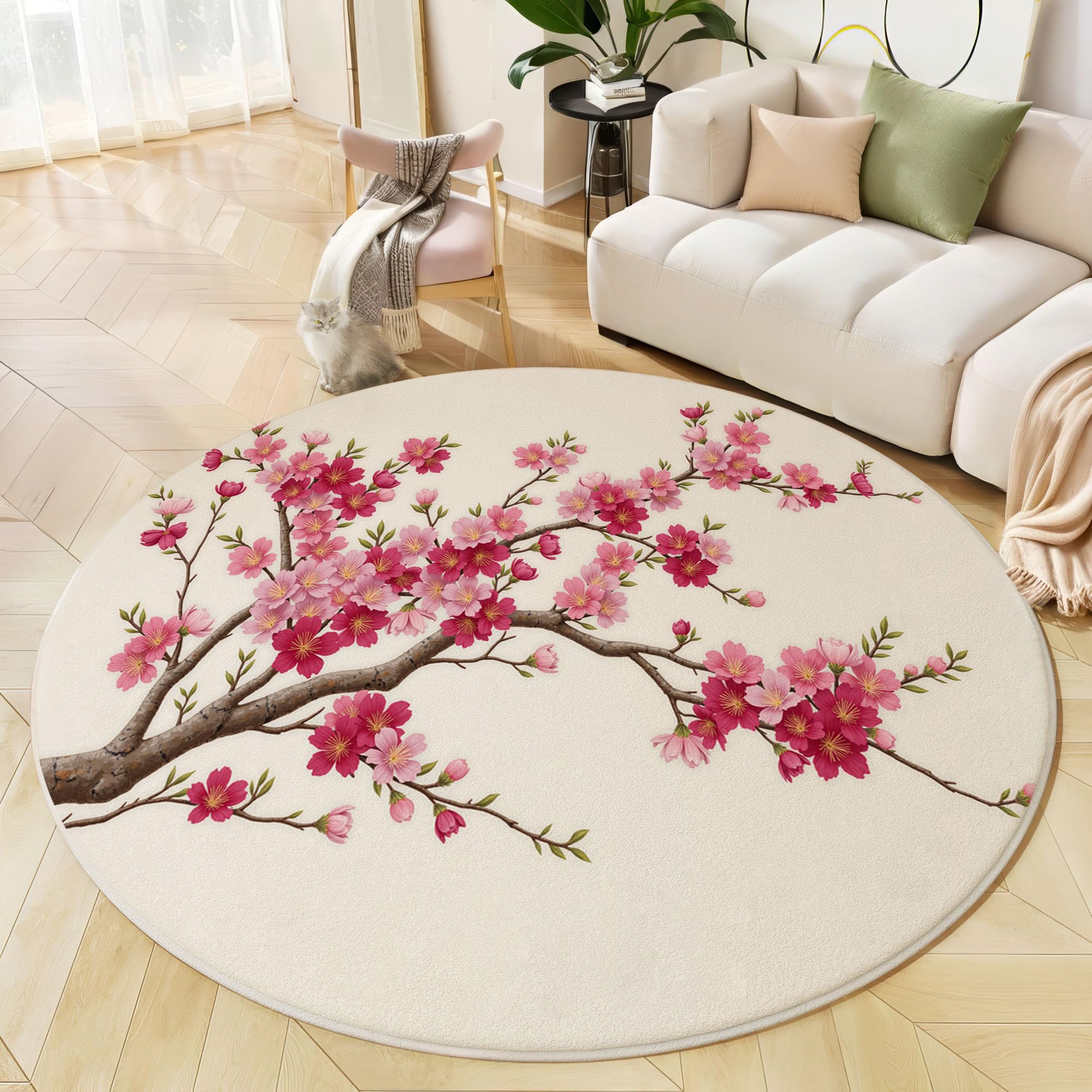 Tapis rond antidérapant fini les glissades tapis fleurs de prunier lavable chambre