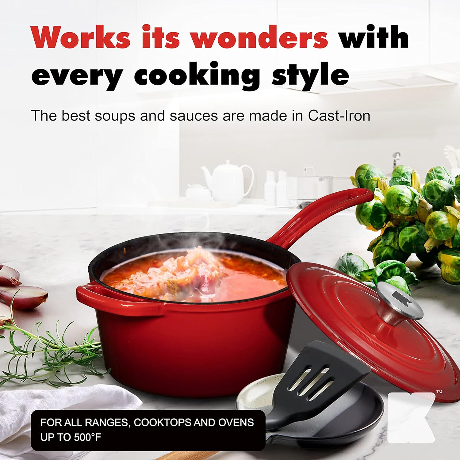 Enameled Cast Iron Saucepan Set for Professional & Home Use - 2.4 Quart - Heavy Duty Non-Stick Saucepan with Lid for Induction Gas Stoves & All Cooktops (Red)