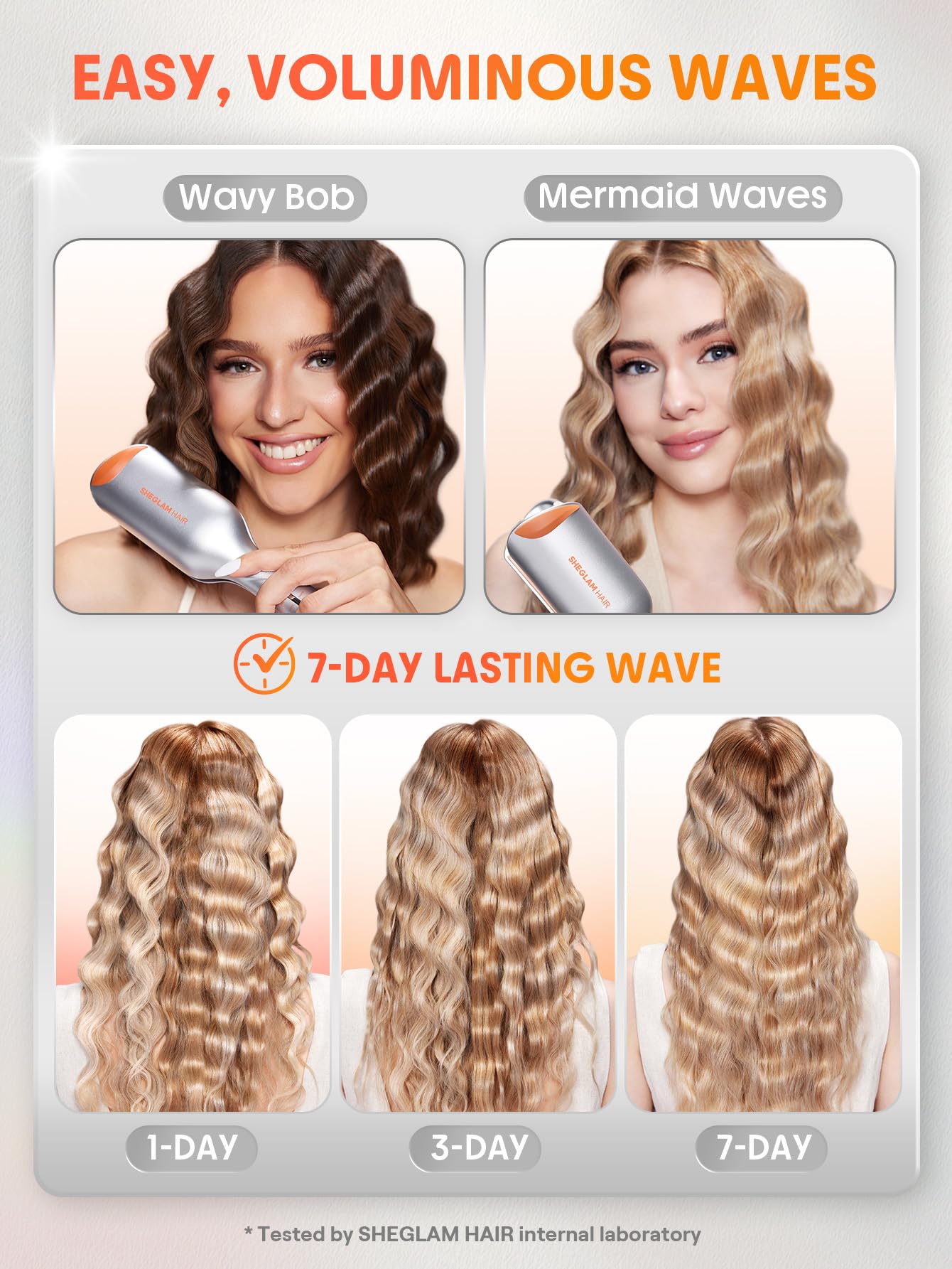 SHEGLAM Fer à Boucles Professionnel Double Barreau - Beach Waves, Minuterie, 6 Températures Réglables, Double Voltage (25mm)