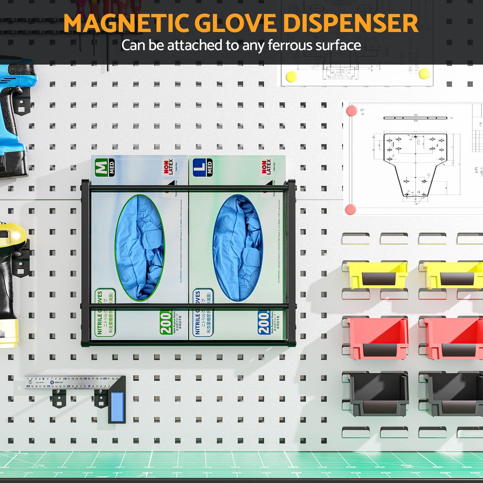 THYGIFTREE Support de gants magnétique pour 2 boîtes, montage mural, gants jetables en latex de caoutchouc métallique, distributeur de mouchoirs pour boîte à outils, garage, atelier, cuisine
