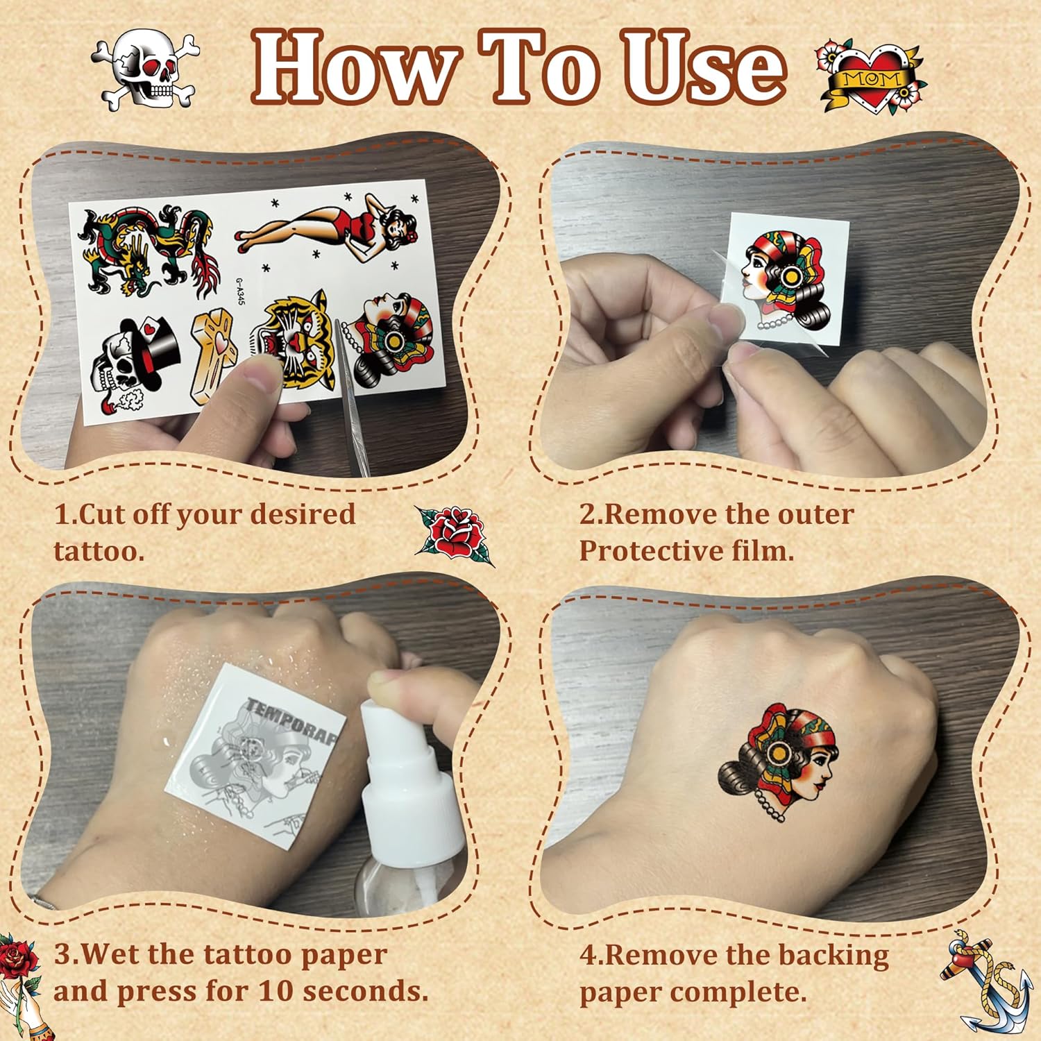 96PCS American Traditional Temporary Tattoos Adults, Retro Classic Fake Tattoos for Men Women, Funny Old School Vintage Pirate Temp Tattoos, Realistic Wedding Party Decorations (20 Sheets)