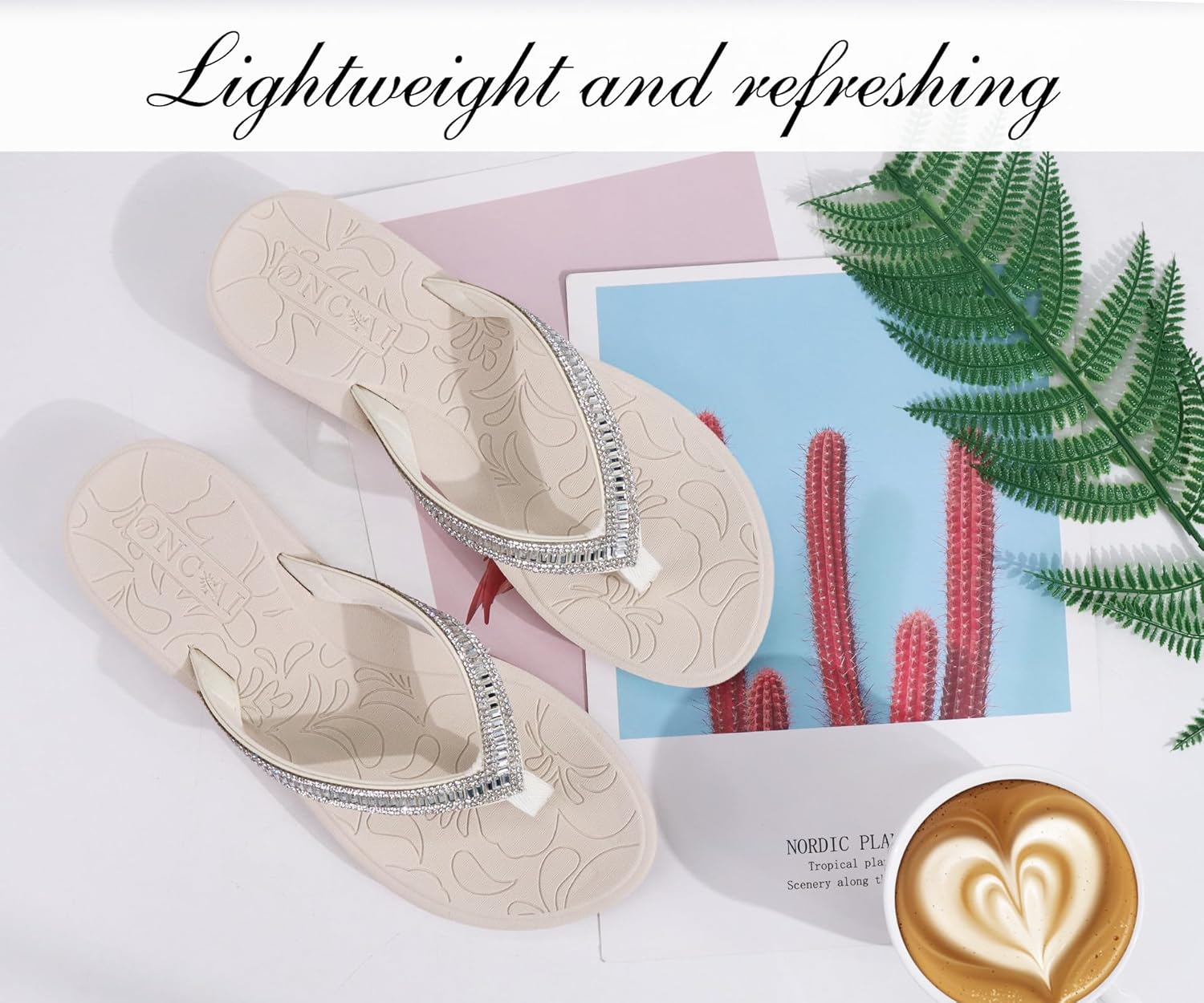 ONCAI Women's Flip Flops with Rhinestone, Arch Support Yoga Mat Comfort Walking Summer Beach Thong Sandals with Plantar Fasciitis Rubber Soles US Size 5-11 - Image 7