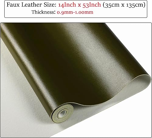 Miniatura 3 de Ramya Hojas de piel sintética de color liso verde oliva, 1 rollo de 14 x 53 pulgadas, la piel sintética es ideal para proyectos de manualidades
