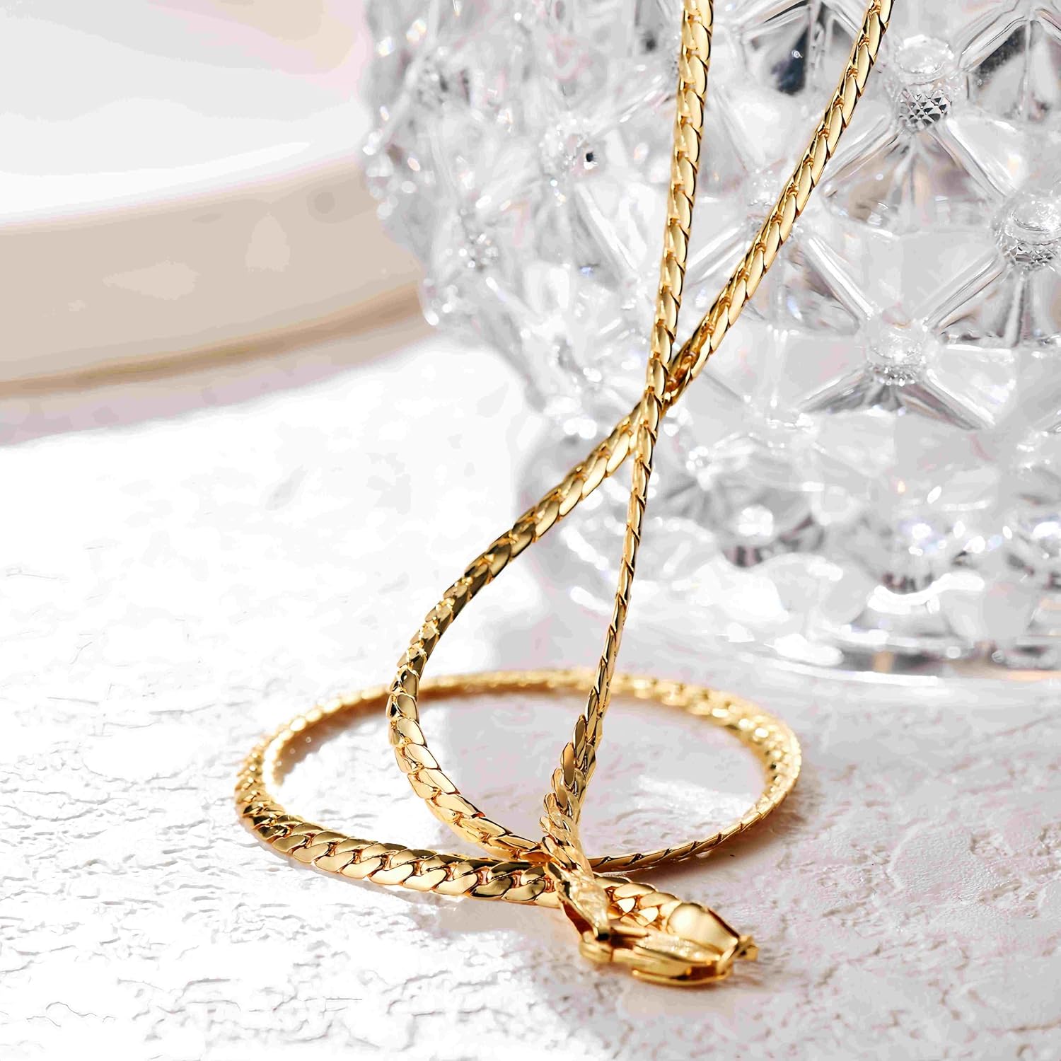 Gold Chain for Women & Men,14K Gold Necklace for Men &Women Flat Snake Chains for Womens Herringbone Curb Choker Chains Necklaces 3MM Width，18” 20” 22” 24”