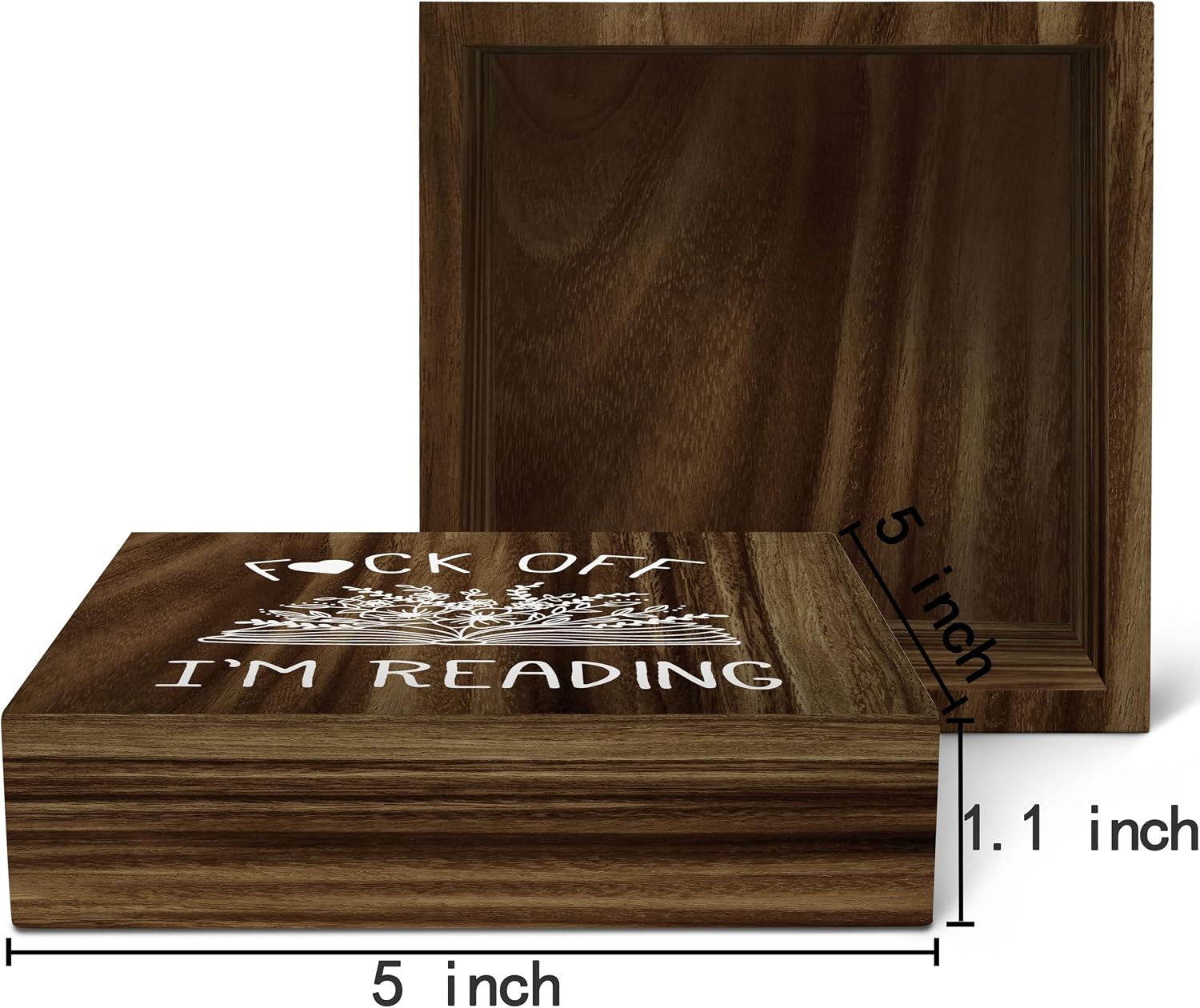 SRADMO I'm Reading Minimalist Floral Book Wood Box Sign Desk Decor, Brown Inspirational Reading Wooden Block Box Sign Decoration for Home Reading Room Library Shelf Table Decorative Accessories image 2