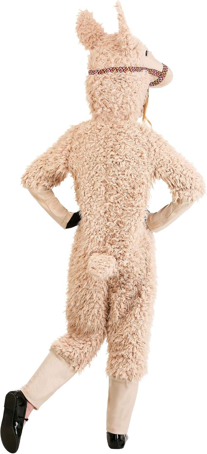 Llama Costume for Kids, Alpaca Jumpsuit One-piece for Farm Animal Dress-Up, Cozy Wool Suit for Halloween
