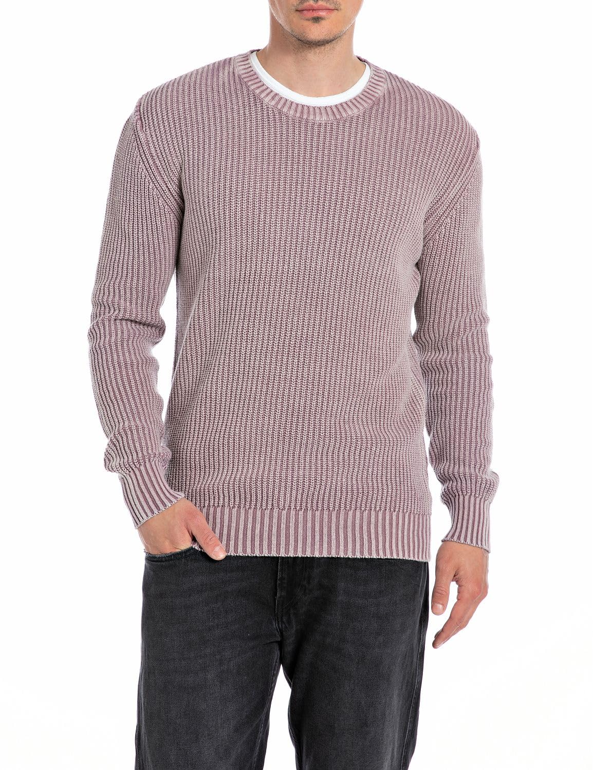 Replay Men's Cotton Knitted Jumper, Purple (Amethyst 909), 3XL