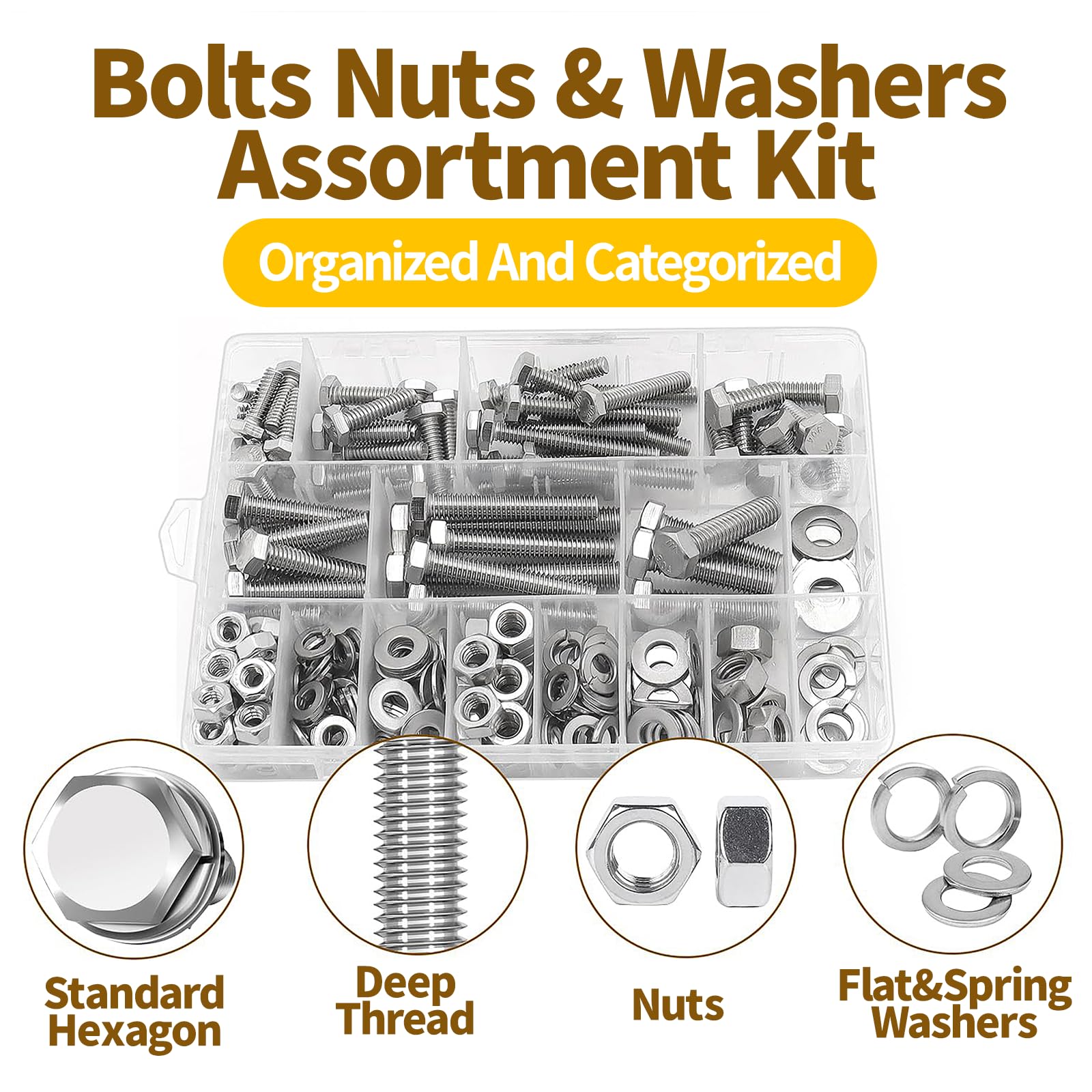 Hex Bolt & Nut Assortment Kit - 246 Pcs Stainless Steel -3