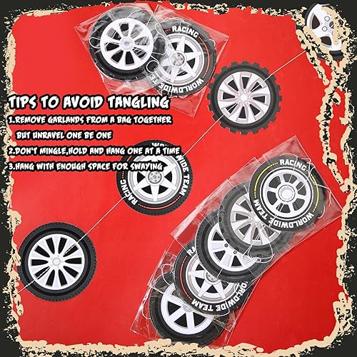 Miniatura 2 de 8 Pieces Race Car Party Decorations Wheel Tire Garland Banners Car Tyre Paper Cutouts for Racing Birthday Party Favors Classroom Supplies