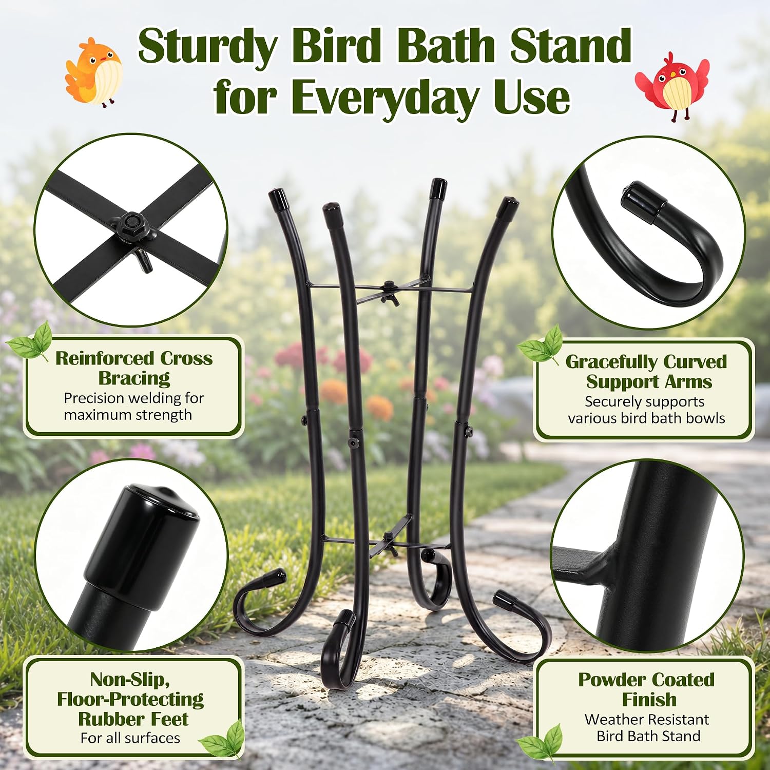 Outdoor Metal Bird Bath Stand, Sturdy Birdbath Bowl Stand, 17 Inch, Fade and Weather Resistant, Outdoor Decoration for Glass BirdBaths, Garden Yards Lawn(Elegant)