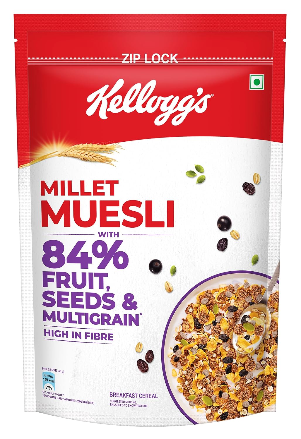 Kellogg's Millet Muesli with 84% Fruit, Seed & Multigrain| Power Breakfast | No Maida No Palm Oil | India's No 1 Muesli | 1000g